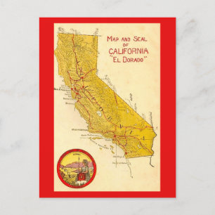 Cartão Postal Mapa Antigo do Estado da Califórnia 