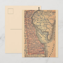 Cartão Postal Mapa Antigo do Estado de Delaware