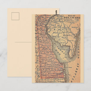 Cartão Postal Mapa Antigo do Estado de Delaware