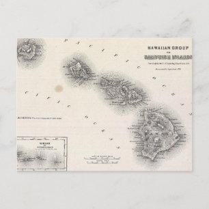 Cartão Postal Mapa Antigo do Havaí e Nova Zelândia (1855)