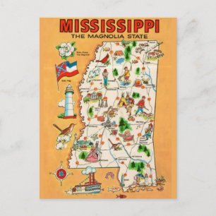 Cartão Postal Mapa Antigo do Mississippi 