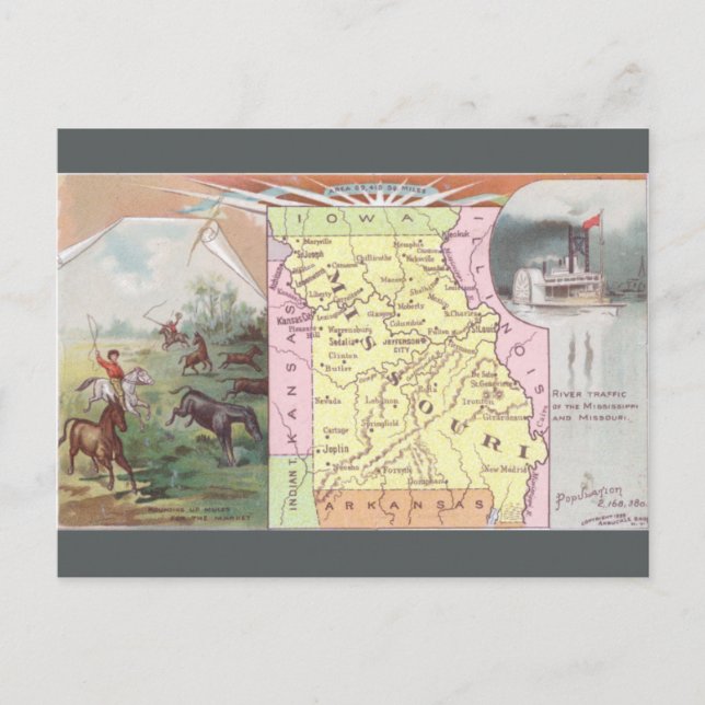 Cartão Postal Mapa Antigo do Missouri (Frente)