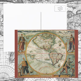Cartão Postal Mapa Antigo do Mundo das Américas, 1597
