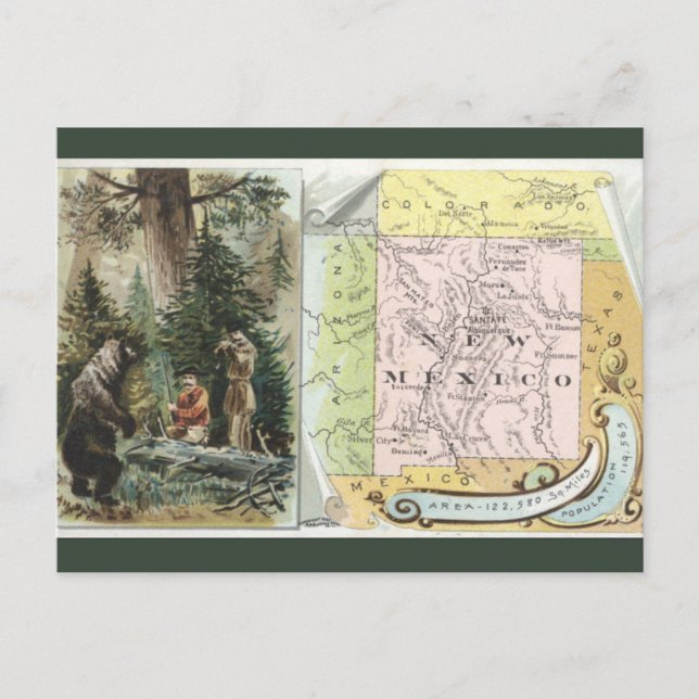 Cartão Postal Mapa Antigo do Novo México (Frente)
