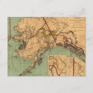 Cartão Postal Mapa Antigo do Ouro e Carvão no Alasca (1898)
