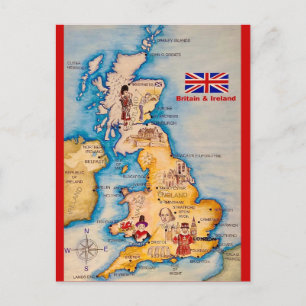 Cartão Postal Mapa Antigo do Postcard da Grã-Bretanha e Irlanda