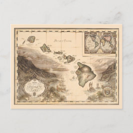 Cartão Postal Mapa antigo do Sanduíche Isles Hawaii 1700