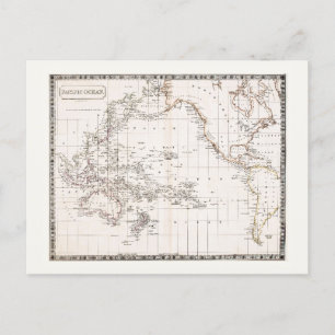 Cartão Postal Mapa antigo dos anos 1800 do Oceano Pacífico