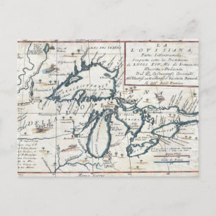 Cartão Postal Mapa Antigo dos Grandes Lagos, Século XVII