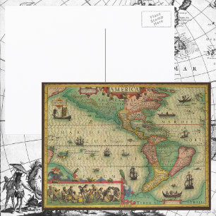 Cartão Postal Mapa antigo mundial das Américas, 1606