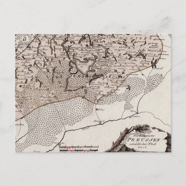 Cartão Postal Mapa Antiquado Prússia/Polônia Masuria Lago Sniard (Frente)