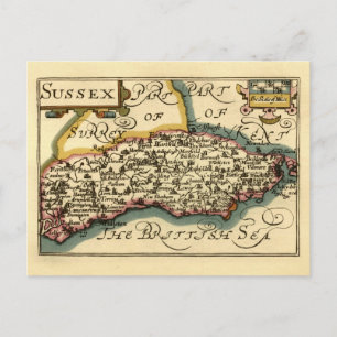 Cartão Postal Mapa Antiquário Antiquário do Condado de Sussex, I