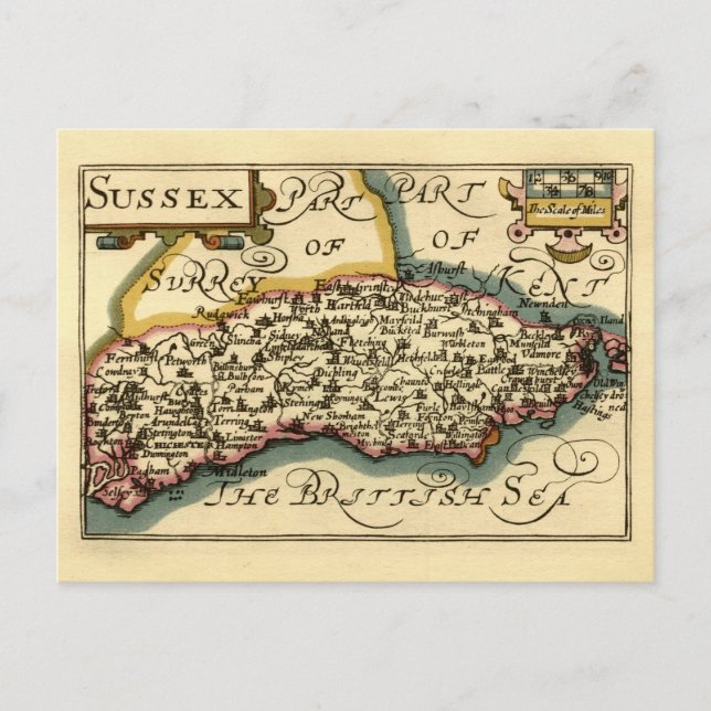 Cartão Postal Mapa Antiquário Antiquário do Condado de Sussex, I (Frente)