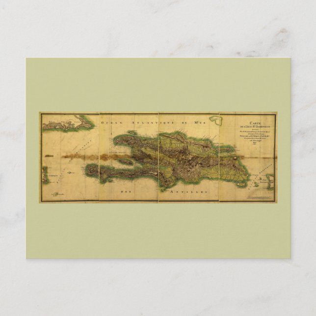 Cartão Postal Mapa Antiquário Clássico 1805 de Hispaniola (Frente)