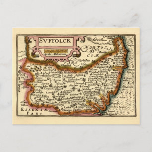 Cartão Postal Mapa Antiquário do Condado de Suffolk (Suffolck) I