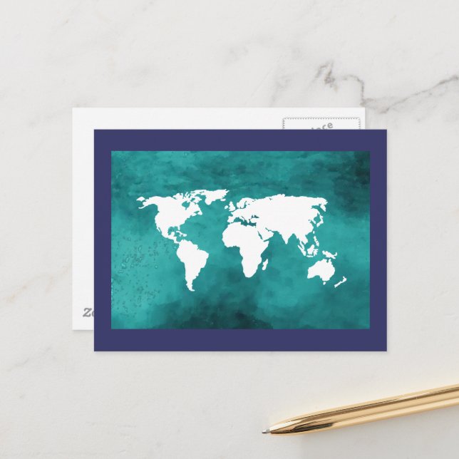 Cartão Postal mapa azul da Terra Turquesa (Frente/Verso In Situ)