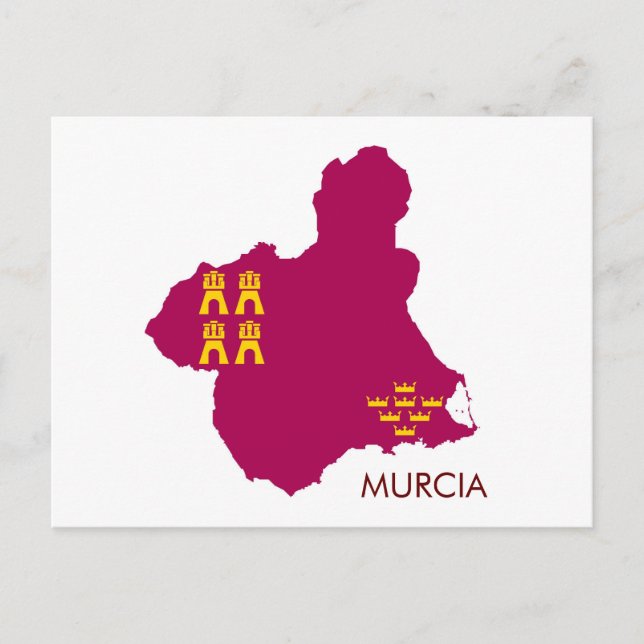 Cartão Postal mapa/bandeira de Múrcia (Frente)