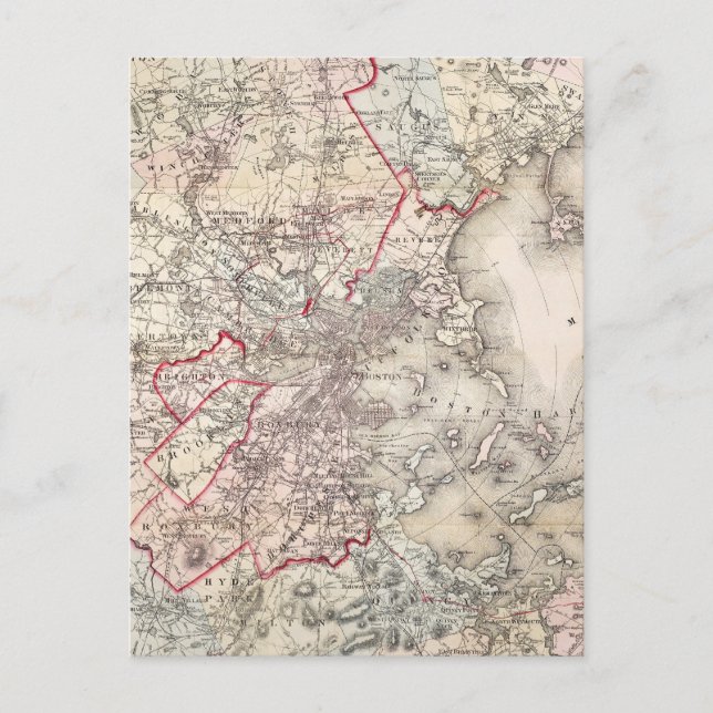 Cartão Postal Mapa: Boston, 1883 (Frente)