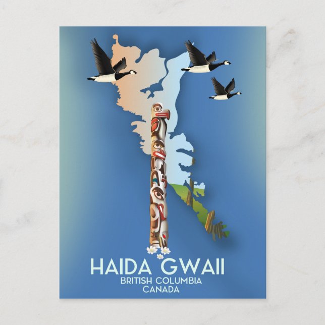 Cartão Postal mapa canadense da Colúmbia Britânica do haida gwai (Frente)