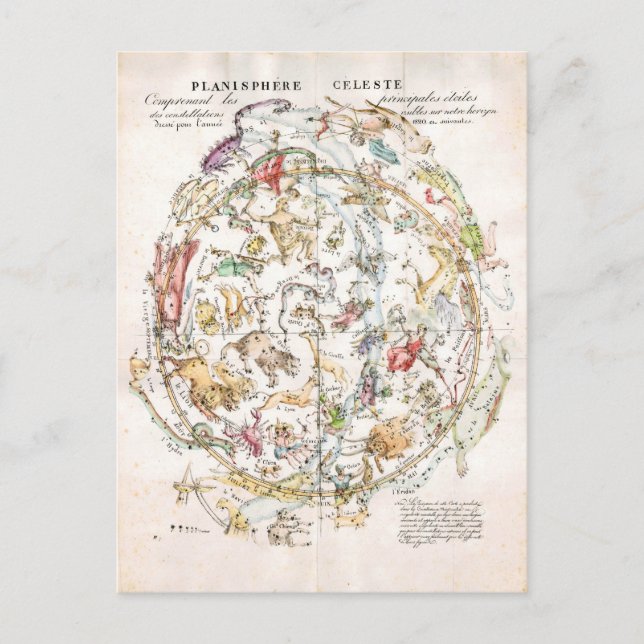 Cartão Postal Mapa Celestial da Vintage (Frente)