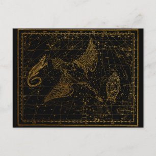 Cartão Postal Mapa Celestial Espelho da Urânia Dourado e Negro