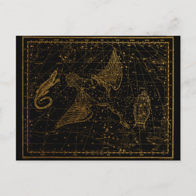 Cartão Postal Mapa Celestial Espelho da Urânia Dourado e Negro (Frente)