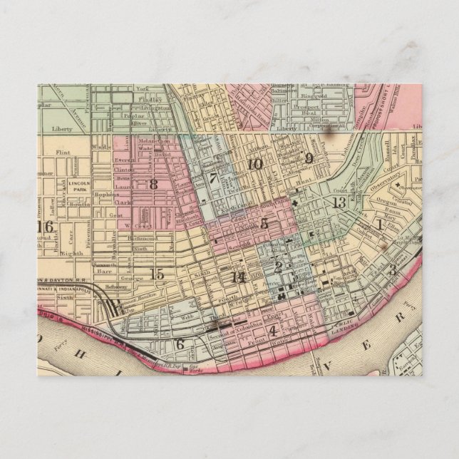 Cartão Postal Mapa Cincinnati de Mitchell (Frente)