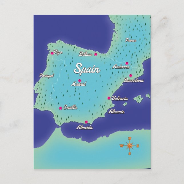 Cartão Postal Mapa Clássico Da Espanha (Frente)