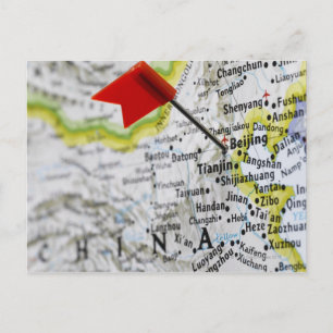 Cartão Postal Mapa colocado em Pequim, China no mapa,
