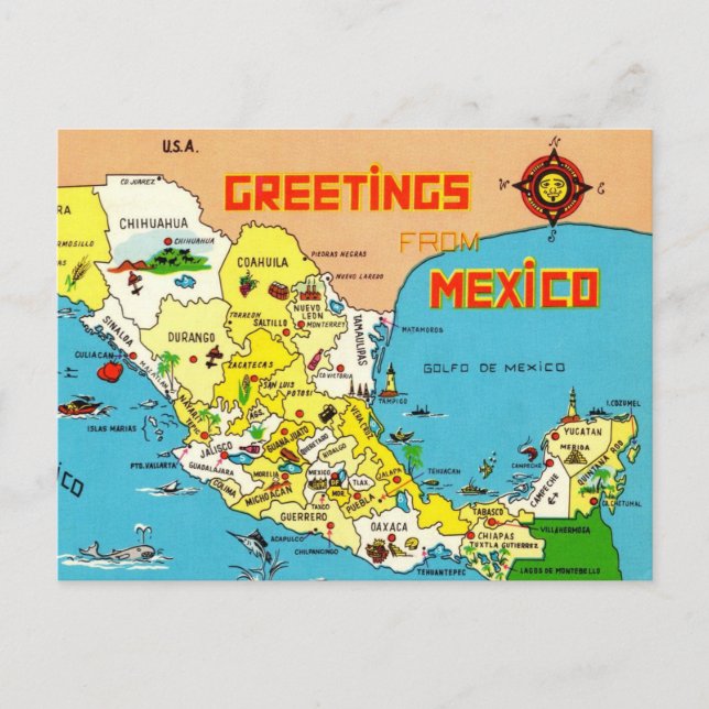 Cartão Postal Mapa Colorido do México (Frente)