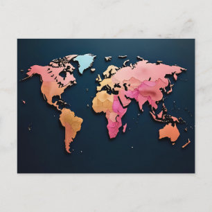 Cartão Postal Mapa Colorido do Mundo – Arte de Viagem em Aquarel
