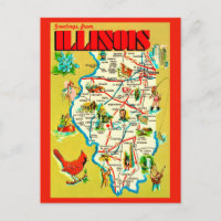 Mapa Colorido Ilustrado de Illinois
