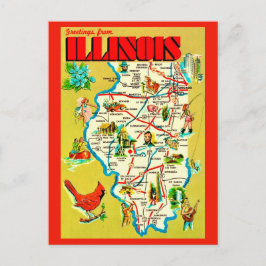 Cartão Postal Mapa Colorido Ilustrado de Illinois
