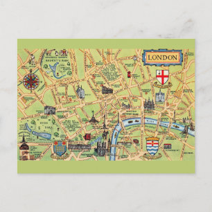 Cartão Postal Mapa Colorido Ilustrado de Londres Inglaterra