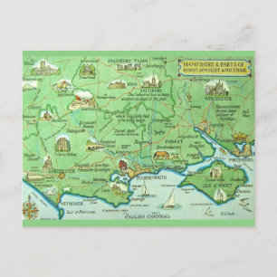Cartão Postal Mapa colorremente ilustrado Hampshire Inglaterra