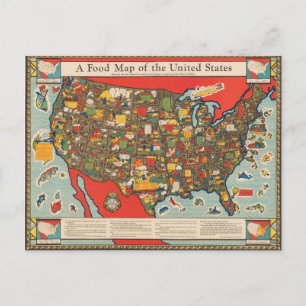 Cartão Postal Mapa comida dos Estados Unidos