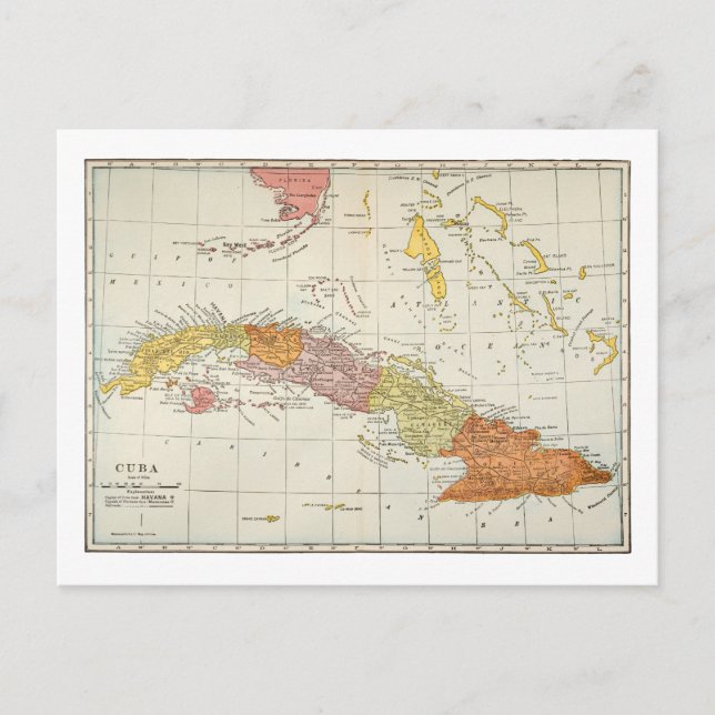 CARTÃO POSTAL MAPA: CUBA, 1900 (Frente)