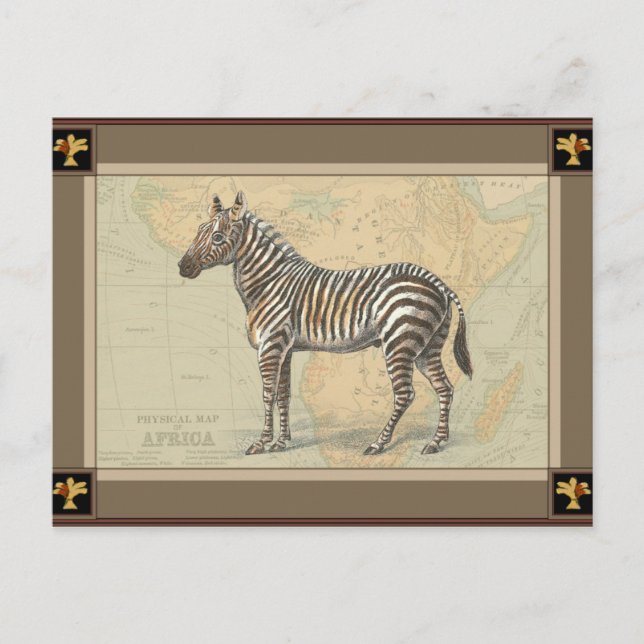 Cartão Postal Mapa da África e uma Zebra (Frente)