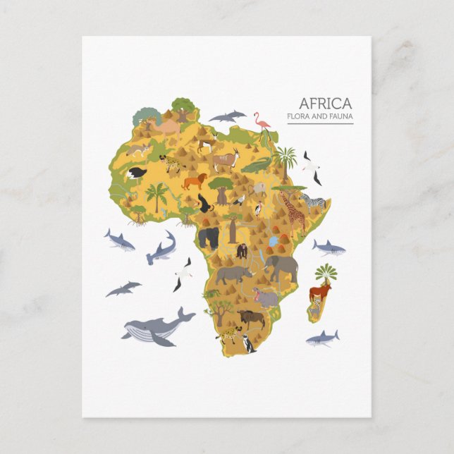 Cartão Postal Mapa da África | Flora e fauna (Frente)