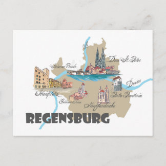 Cartão Postal Mapa da Alemanha de Regensburg