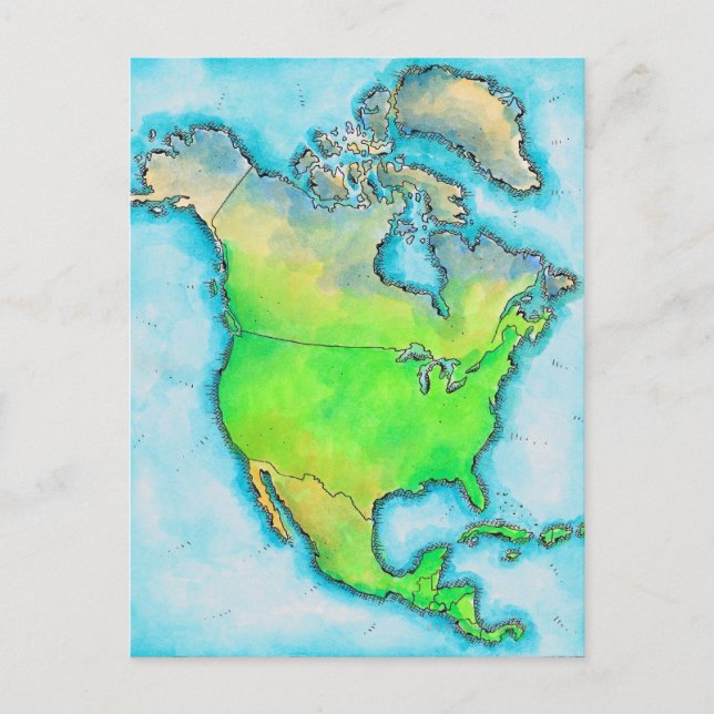 Cartão Postal Mapa da América do Norte (Frente)