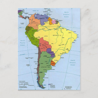 Cartão Postal mapa da América do Sul