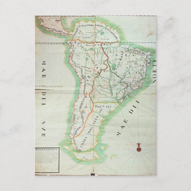 Cartão Postal Mapa da América do Sul, 1777 (Frente)