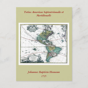 Cartão Postal Mapa da América do Sul e do Norte de 1725