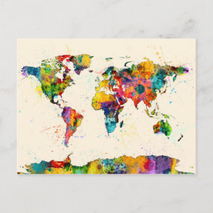 Cartão Postal Mapa da Aquarela do Mapa Mundial