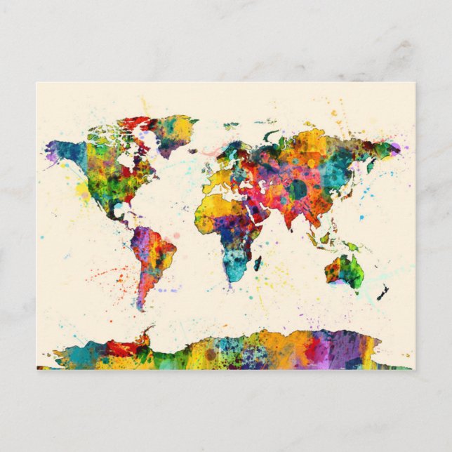 Cartão Postal Mapa da Aquarela do Mapa Mundial (Frente)