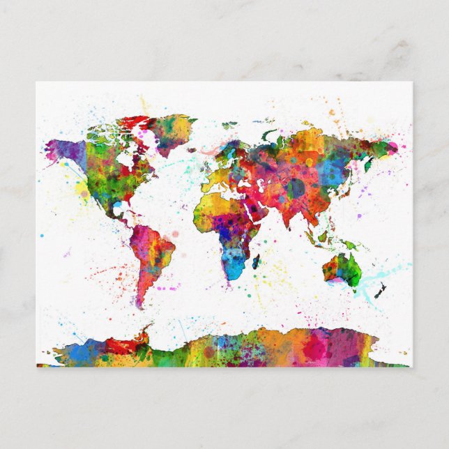 Cartão Postal Mapa da Aquarela do Mapa Mundial (Frente)
