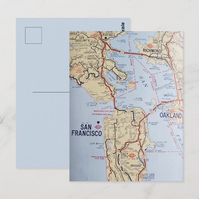Cartão Postal Mapa da Área de San Francisco em Postal (Frente/Verso)