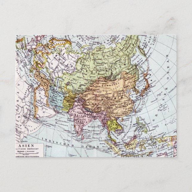 Cartão Postal Mapa da Ásia do século XIX (Frente)