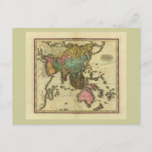 Cartão Postal Mapa da Ásia em 1825 por Henry Tanner